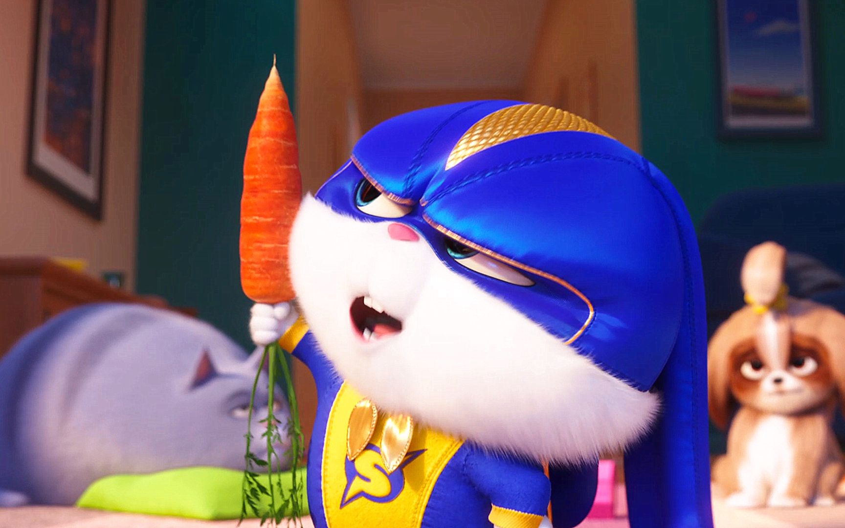 小白兔穿上超人衣服，拿着萝卜想要拯救世界，一部喜剧动画电影